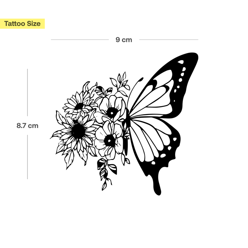 Schmetterling mit Blumen Tattoo